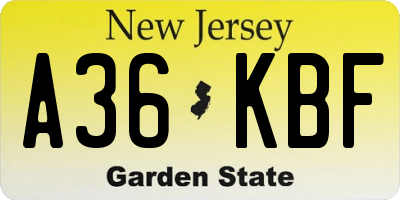 NJ license plate A36KBF