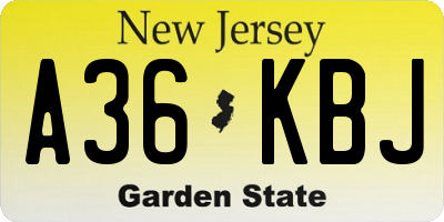 NJ license plate A36KBJ