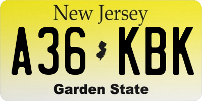 NJ license plate A36KBK