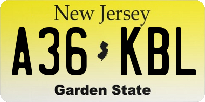 NJ license plate A36KBL
