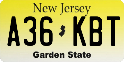 NJ license plate A36KBT