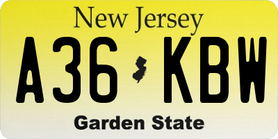 NJ license plate A36KBW