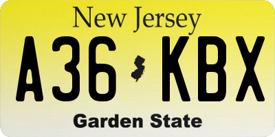 NJ license plate A36KBX