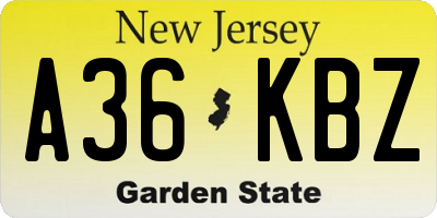 NJ license plate A36KBZ