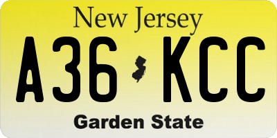 NJ license plate A36KCC