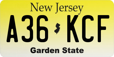 NJ license plate A36KCF
