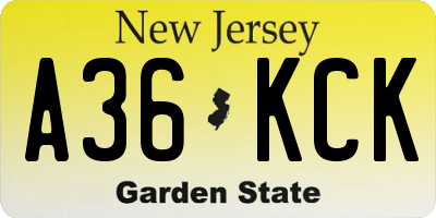 NJ license plate A36KCK