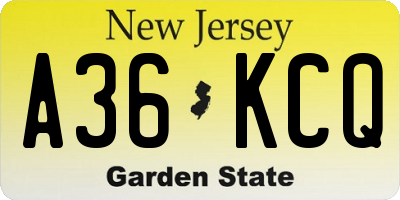 NJ license plate A36KCQ