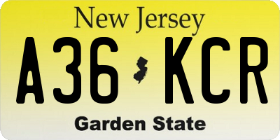 NJ license plate A36KCR