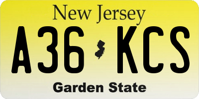 NJ license plate A36KCS