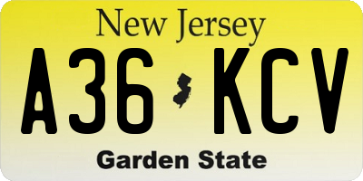 NJ license plate A36KCV