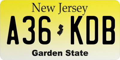 NJ license plate A36KDB