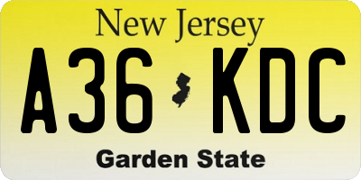 NJ license plate A36KDC