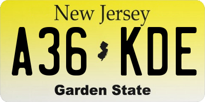 NJ license plate A36KDE