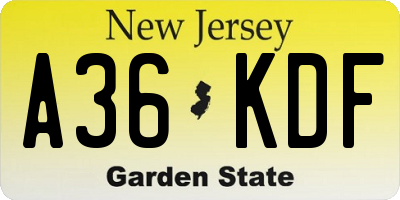 NJ license plate A36KDF