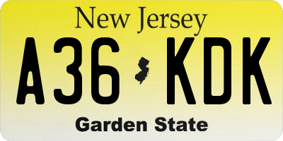NJ license plate A36KDK