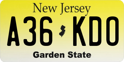 NJ license plate A36KDO