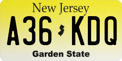 NJ license plate A36KDQ