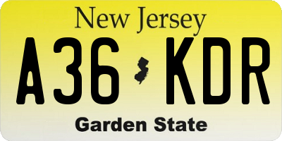 NJ license plate A36KDR