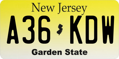 NJ license plate A36KDW