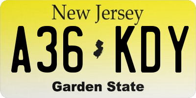 NJ license plate A36KDY