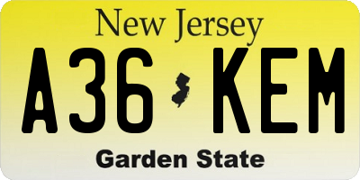 NJ license plate A36KEM