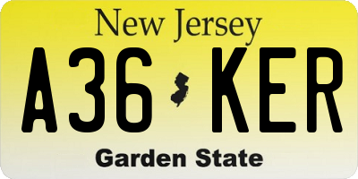 NJ license plate A36KER