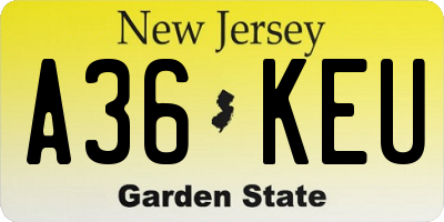NJ license plate A36KEU