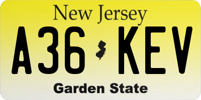 NJ license plate A36KEV