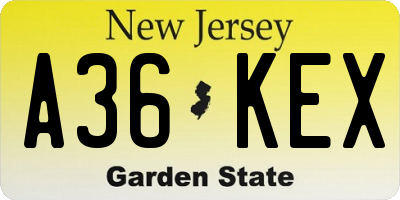 NJ license plate A36KEX