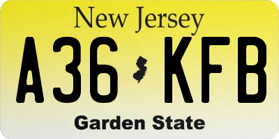 NJ license plate A36KFB