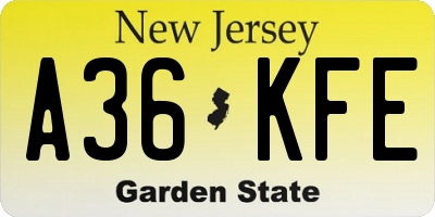 NJ license plate A36KFE