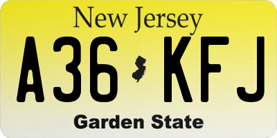 NJ license plate A36KFJ