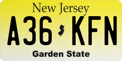 NJ license plate A36KFN