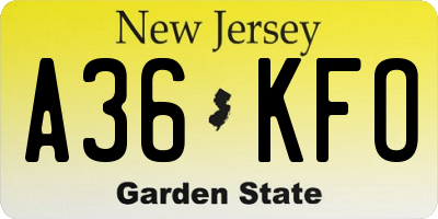 NJ license plate A36KFO
