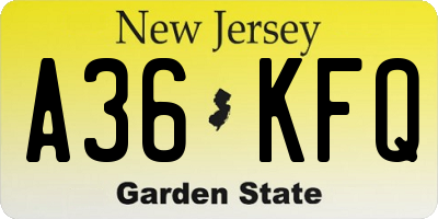 NJ license plate A36KFQ