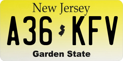 NJ license plate A36KFV