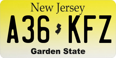 NJ license plate A36KFZ