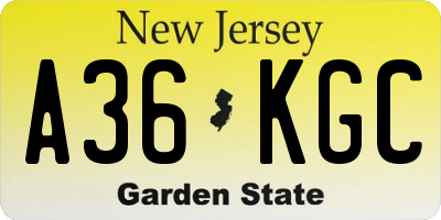 NJ license plate A36KGC
