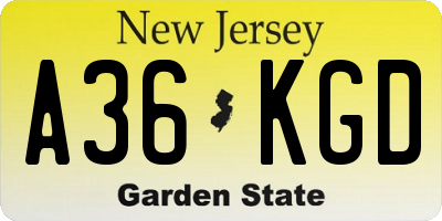 NJ license plate A36KGD