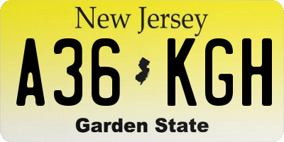 NJ license plate A36KGH