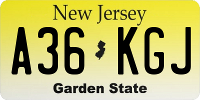 NJ license plate A36KGJ