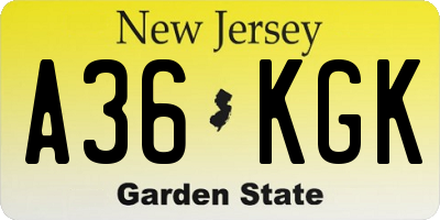 NJ license plate A36KGK
