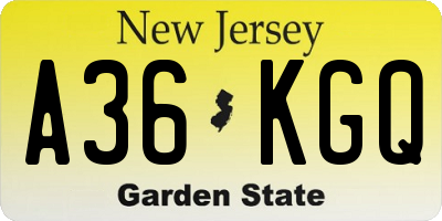 NJ license plate A36KGQ