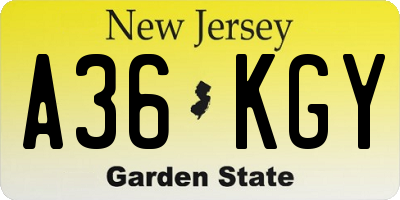 NJ license plate A36KGY