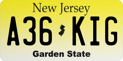 NJ license plate A36KIG