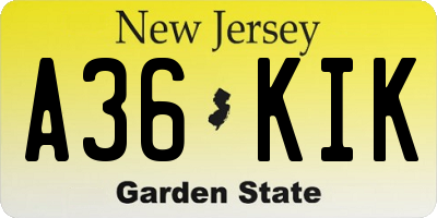 NJ license plate A36KIK