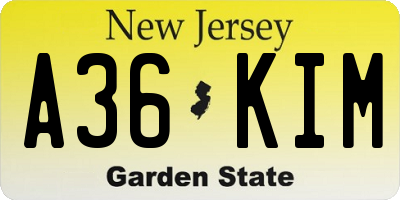 NJ license plate A36KIM