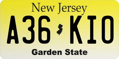 NJ license plate A36KIO