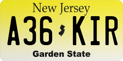 NJ license plate A36KIR